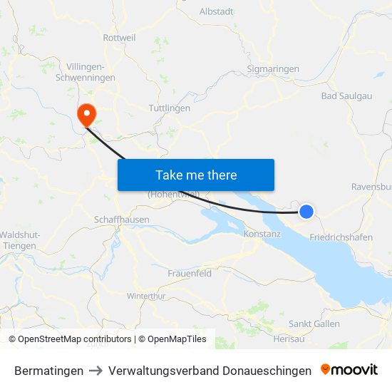 Bermatingen to Verwaltungsverband Donaueschingen map