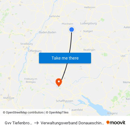 Gvv Tiefenbronn to Verwaltungsverband Donaueschingen map