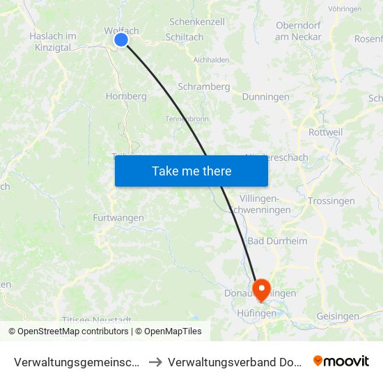 Verwaltungsgemeinschaft Wolfach to Verwaltungsverband Donaueschingen map