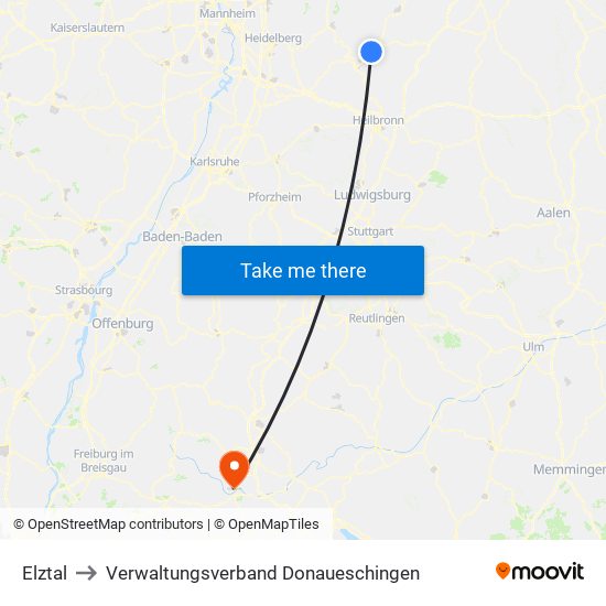 Elztal to Verwaltungsverband Donaueschingen map