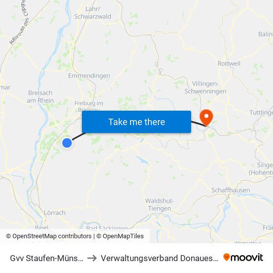 Gvv Staufen-Münstertal to Verwaltungsverband Donaueschingen map