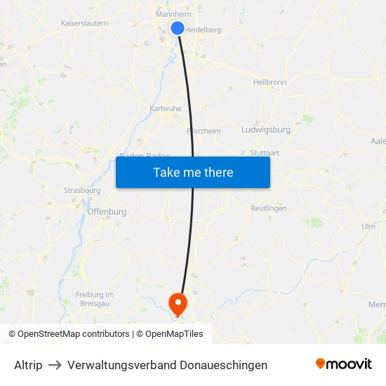 Altrip to Verwaltungsverband Donaueschingen map