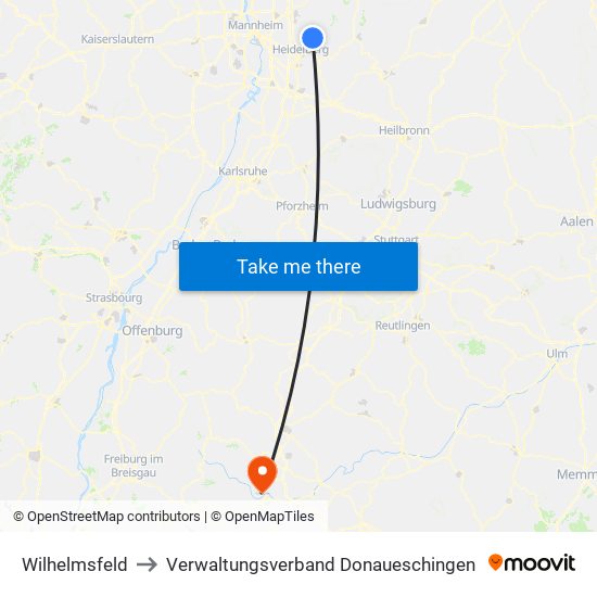 Wilhelmsfeld to Verwaltungsverband Donaueschingen map