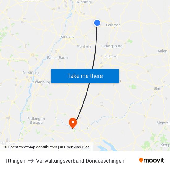 Ittlingen to Verwaltungsverband Donaueschingen map