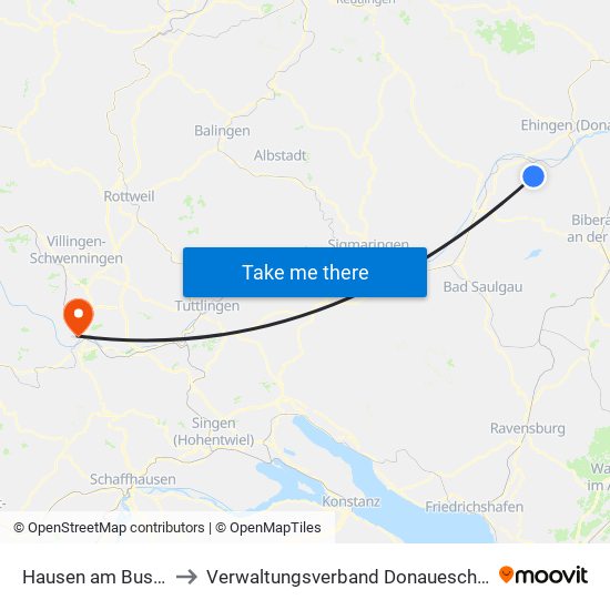 Hausen am Bussen to Verwaltungsverband Donaueschingen map