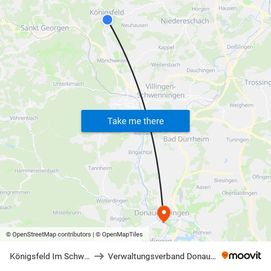 Königsfeld Im Schwarzwald to Verwaltungsverband Donaueschingen map