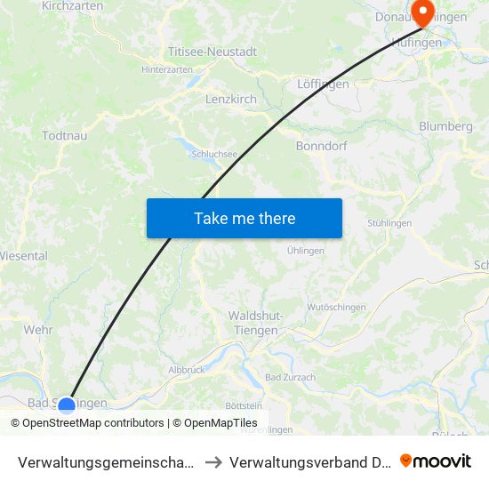 Verwaltungsgemeinschaft Bad Säckingen to Verwaltungsverband Donaueschingen map