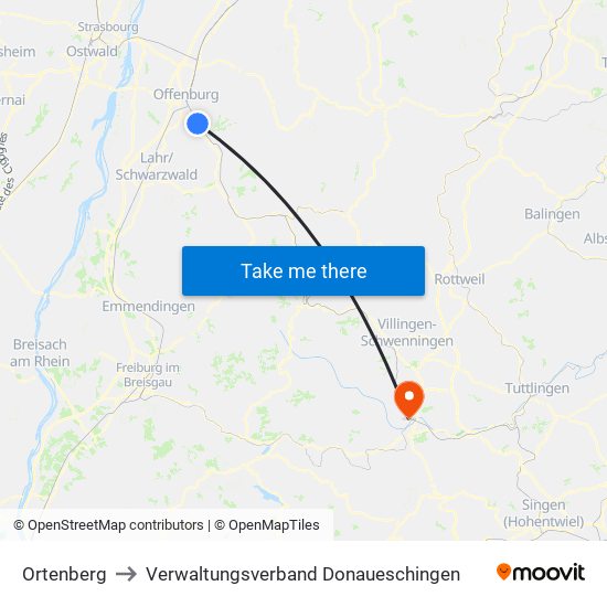 Ortenberg to Verwaltungsverband Donaueschingen map