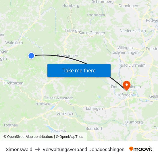 Simonswald to Verwaltungsverband Donaueschingen map