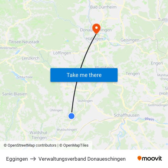 Eggingen to Verwaltungsverband Donaueschingen map