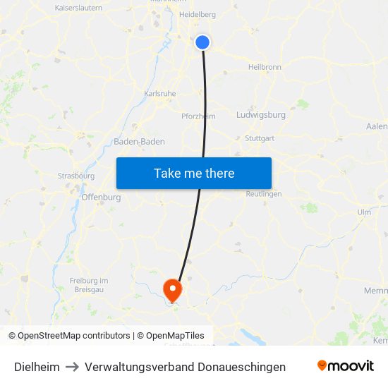 Dielheim to Verwaltungsverband Donaueschingen map