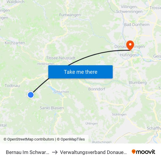 Bernau Im Schwarzwald to Verwaltungsverband Donaueschingen map