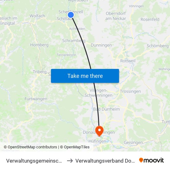 Verwaltungsgemeinschaft Schiltach to Verwaltungsverband Donaueschingen map