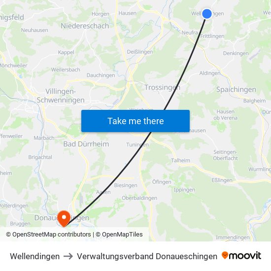 Wellendingen to Verwaltungsverband Donaueschingen map