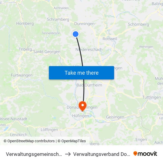 Verwaltungsgemeinschaft Dunningen to Verwaltungsverband Donaueschingen map
