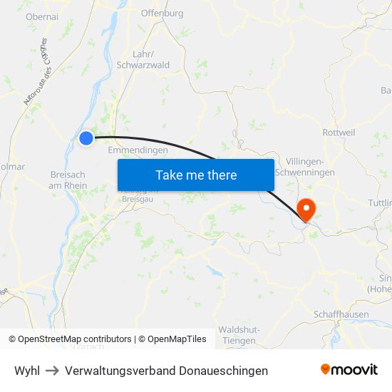 Wyhl to Verwaltungsverband Donaueschingen map