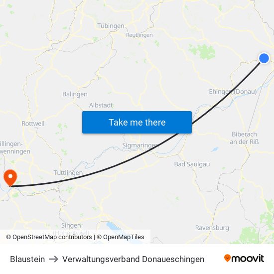 Blaustein to Verwaltungsverband Donaueschingen map