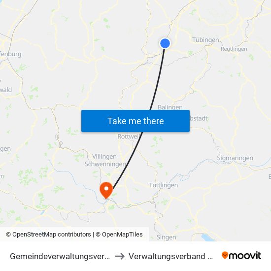 Gemeindeverwaltungsverband Oberes Gäu to Verwaltungsverband Donaueschingen map