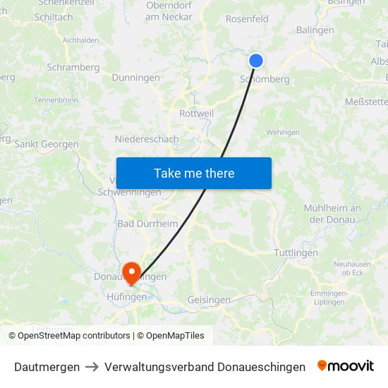 Dautmergen to Verwaltungsverband Donaueschingen map