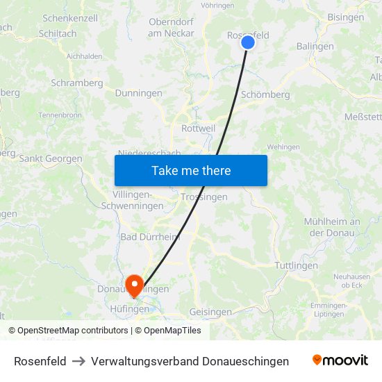 Rosenfeld to Verwaltungsverband Donaueschingen map