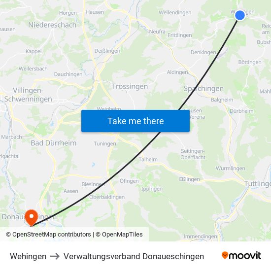 Wehingen to Verwaltungsverband Donaueschingen map