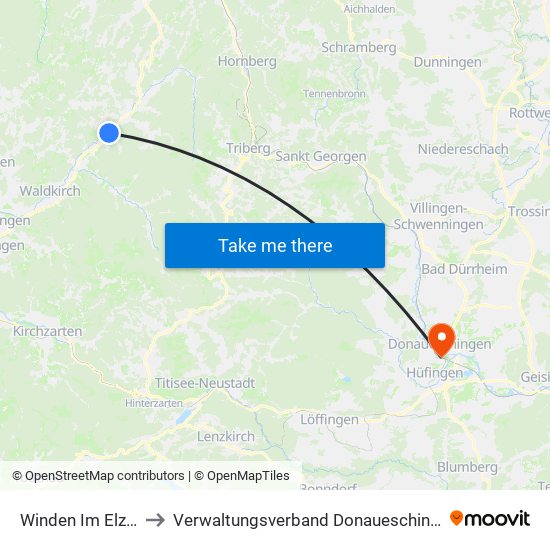 Winden Im Elztal to Verwaltungsverband Donaueschingen map