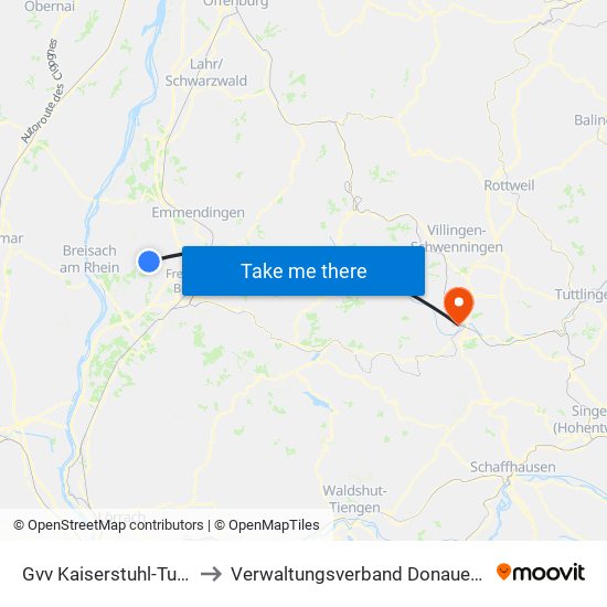 Gvv Kaiserstuhl-Tuniberg to Verwaltungsverband Donaueschingen map