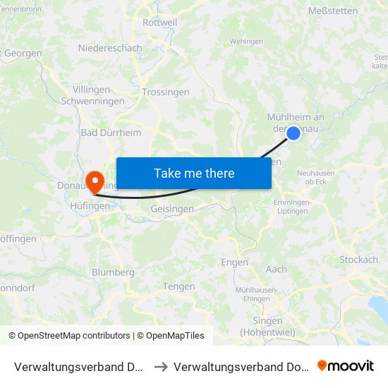 Verwaltungsverband Donau-Heuberg to Verwaltungsverband Donaueschingen map