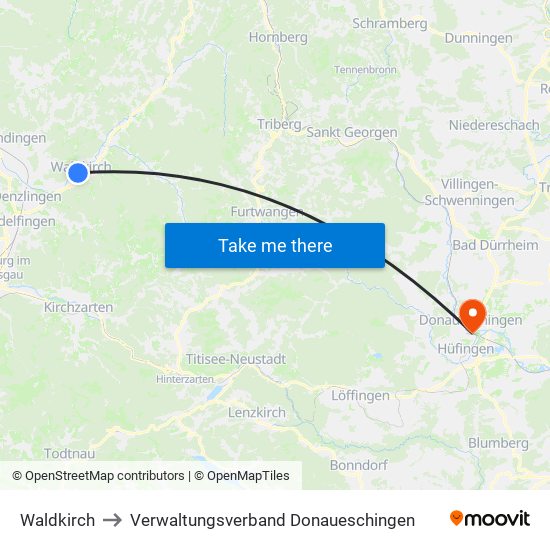 Waldkirch to Verwaltungsverband Donaueschingen map