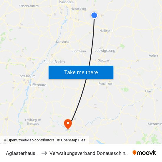 Aglasterhausen to Verwaltungsverband Donaueschingen map