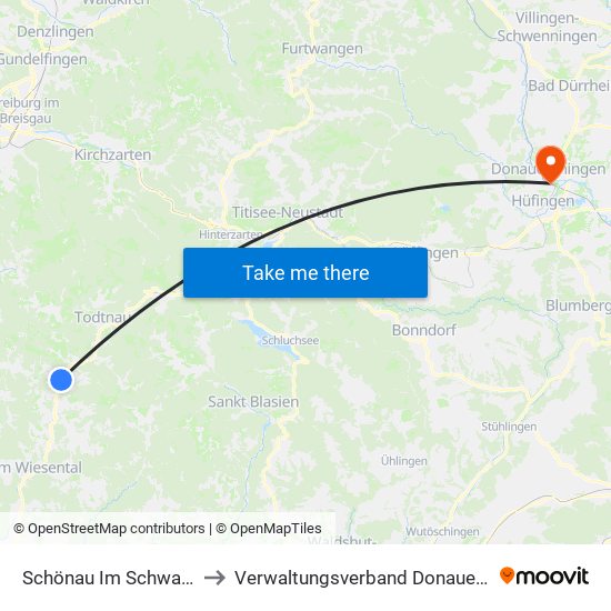 Schönau Im Schwarzwald to Verwaltungsverband Donaueschingen map