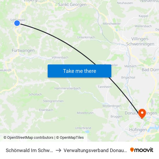 Schönwald Im Schwarzwald to Verwaltungsverband Donaueschingen map