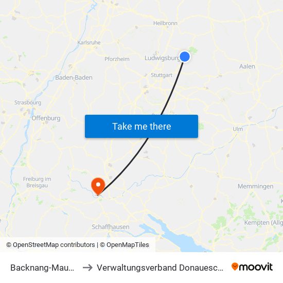 Backnang-Maubach to Verwaltungsverband Donaueschingen map