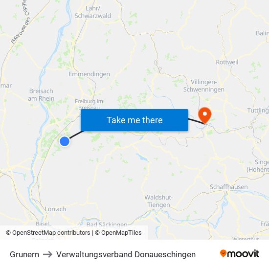 Grunern to Verwaltungsverband Donaueschingen map