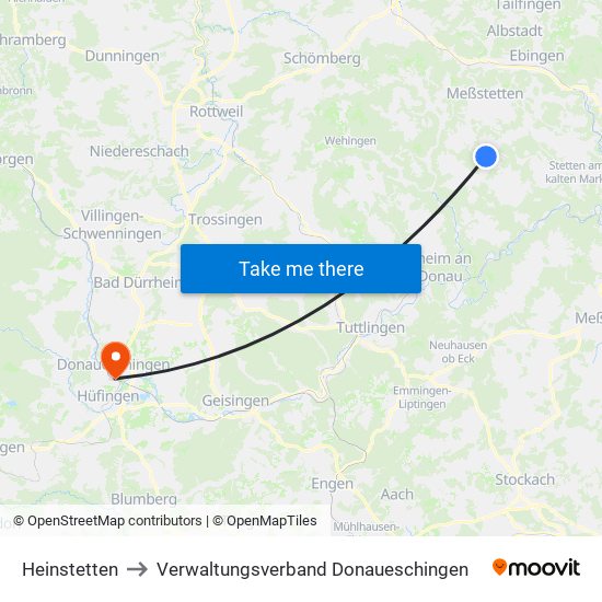 Heinstetten to Verwaltungsverband Donaueschingen map