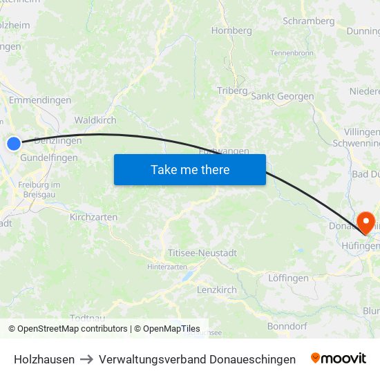 Holzhausen to Verwaltungsverband Donaueschingen map