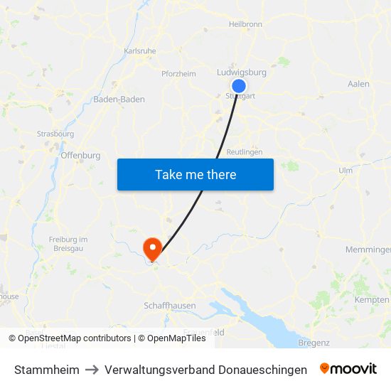 Stammheim to Verwaltungsverband Donaueschingen map