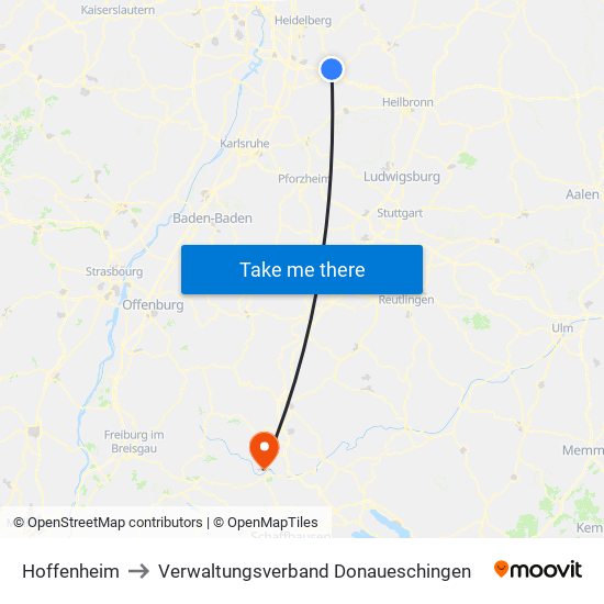 Hoffenheim to Verwaltungsverband Donaueschingen map