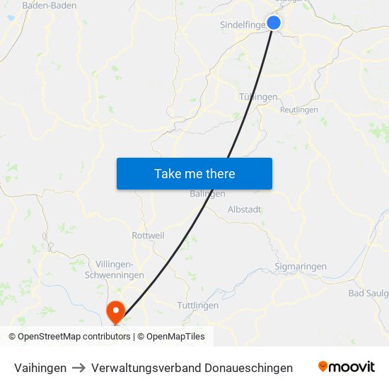 Vaihingen to Verwaltungsverband Donaueschingen map