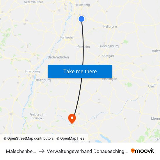 Malschenberg to Verwaltungsverband Donaueschingen map