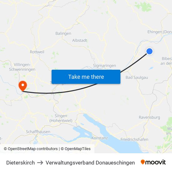 Dieterskirch to Verwaltungsverband Donaueschingen map