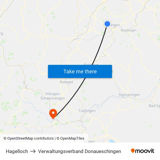 Hagelloch to Verwaltungsverband Donaueschingen map