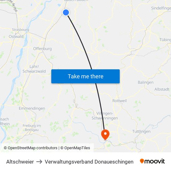 Altschweier to Verwaltungsverband Donaueschingen map