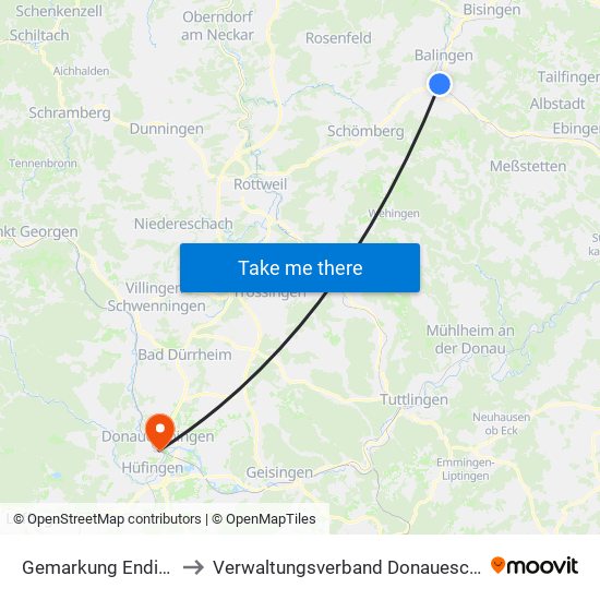 Gemarkung Endingen to Verwaltungsverband Donaueschingen map