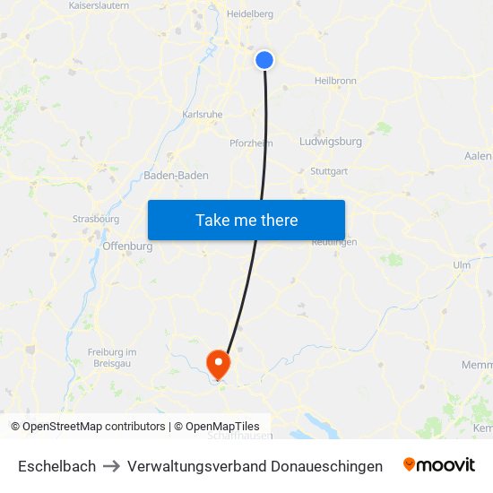 Eschelbach to Verwaltungsverband Donaueschingen map