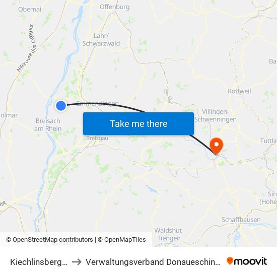 Kiechlinsbergen to Verwaltungsverband Donaueschingen map