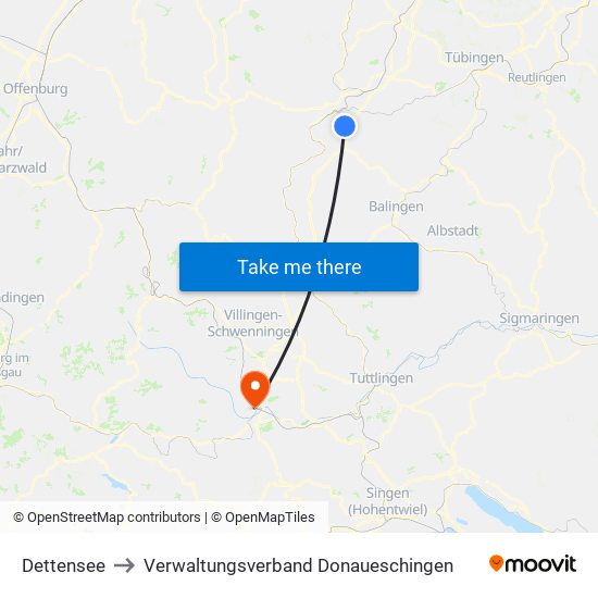 Dettensee to Verwaltungsverband Donaueschingen map