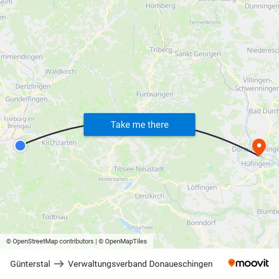 Günterstal to Verwaltungsverband Donaueschingen map