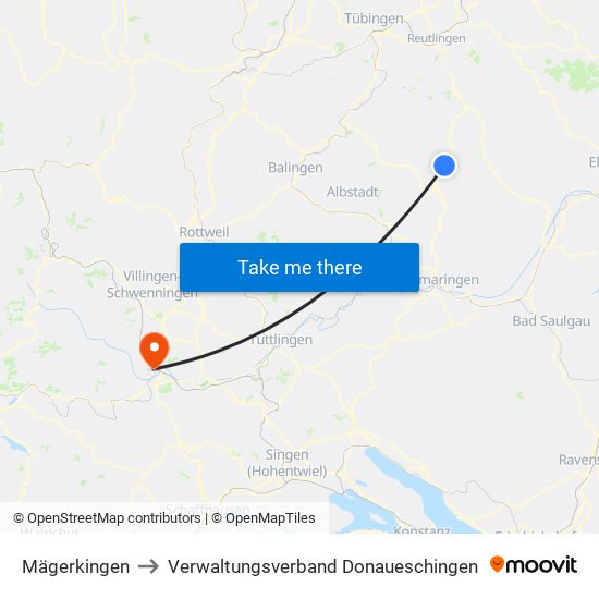 Mägerkingen to Verwaltungsverband Donaueschingen map