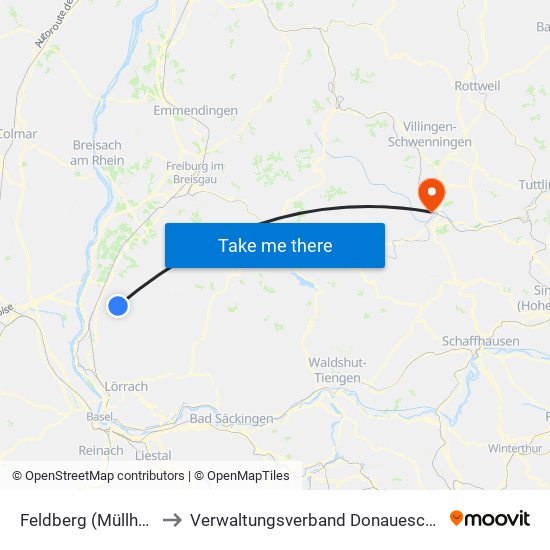 Feldberg (Müllheim) to Verwaltungsverband Donaueschingen map